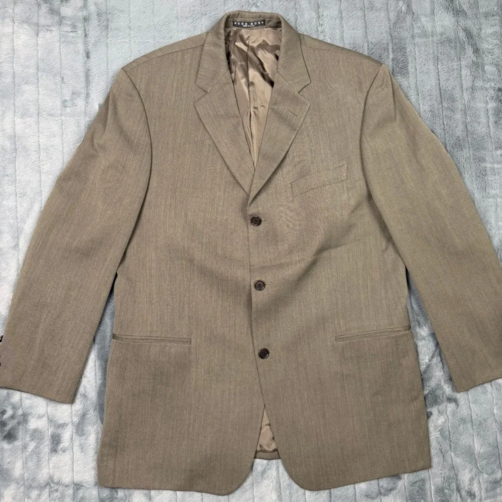 Hugo Boss Mens 44R Suit Brown Wool 3 Button Blazer Pleated Cuffed Pants USA Made